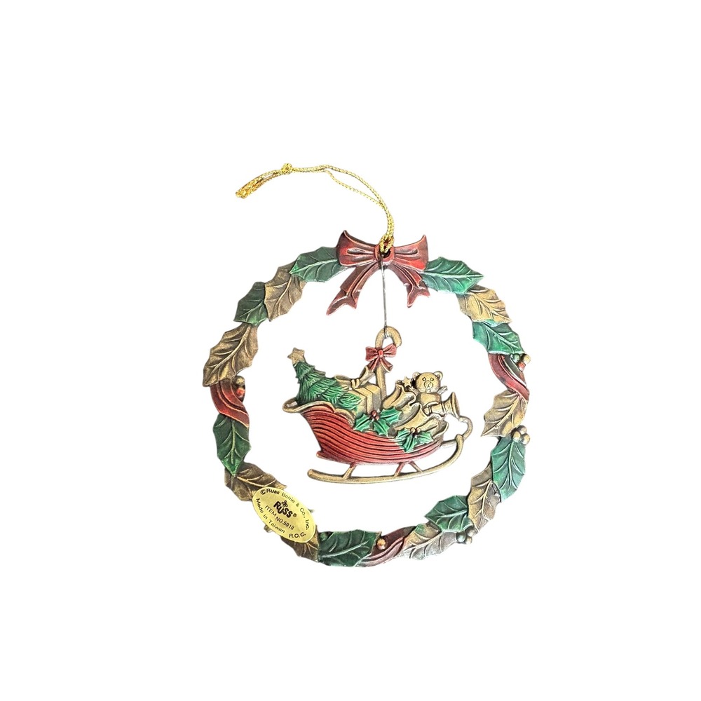 Russ Heirloom Collection Sleigh Wreath‎ Ornament Vintage 1990s with Box